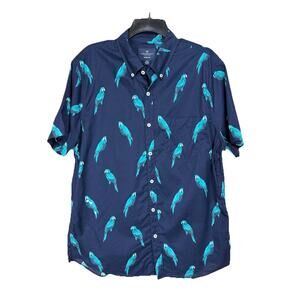 American Eagle Button Up Shirt Men's Short Sleeve Parrots Tropical Cruise Size L